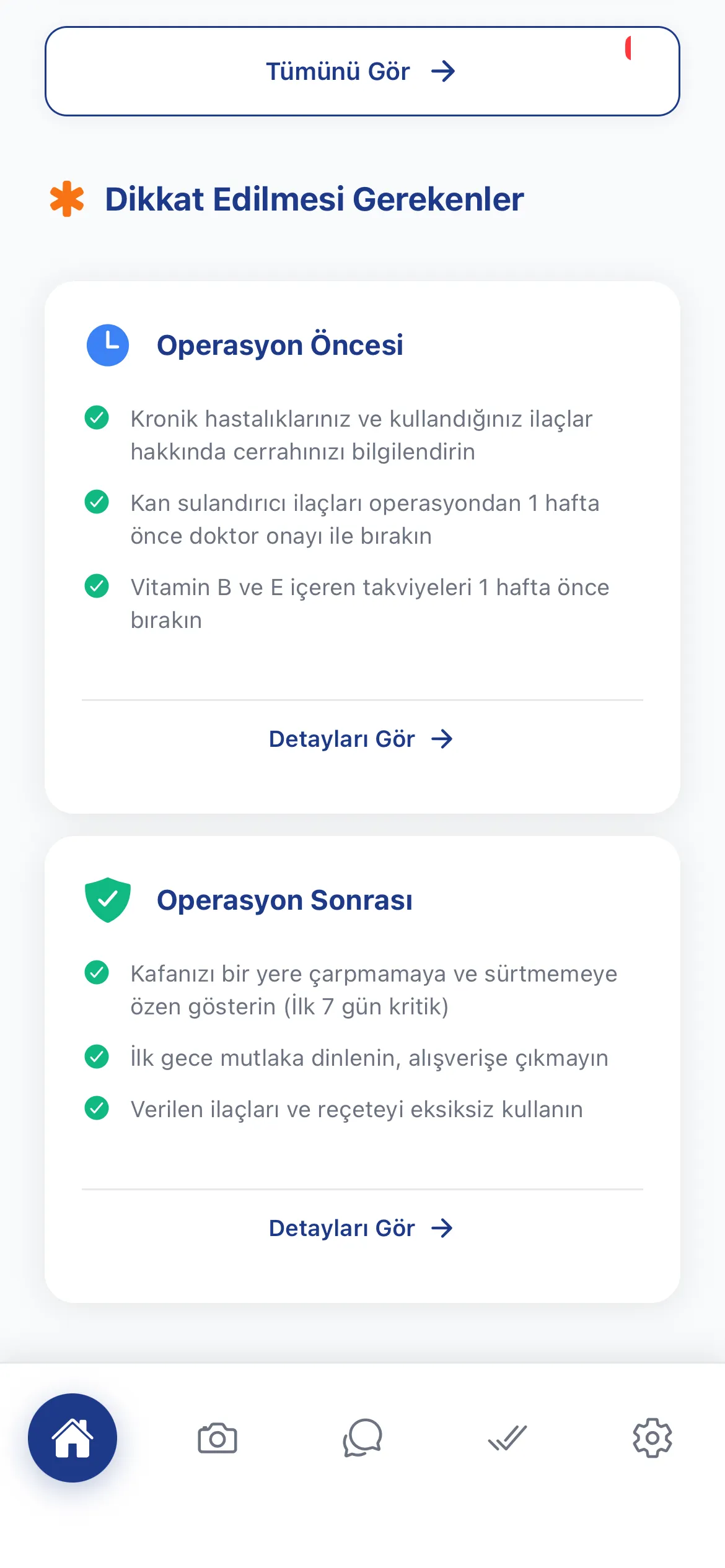 Operasyon Öncesi Okuma Ekranı